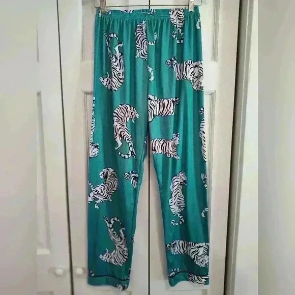 Tiger pajama pants | green with Black/White tigers | Medium - Picture 1 of 6